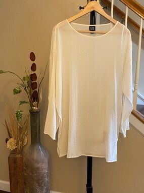 Eileen Fisher Ivory Pullover Tunic Semi Sheer Crepe Silk Nylon Size Medium